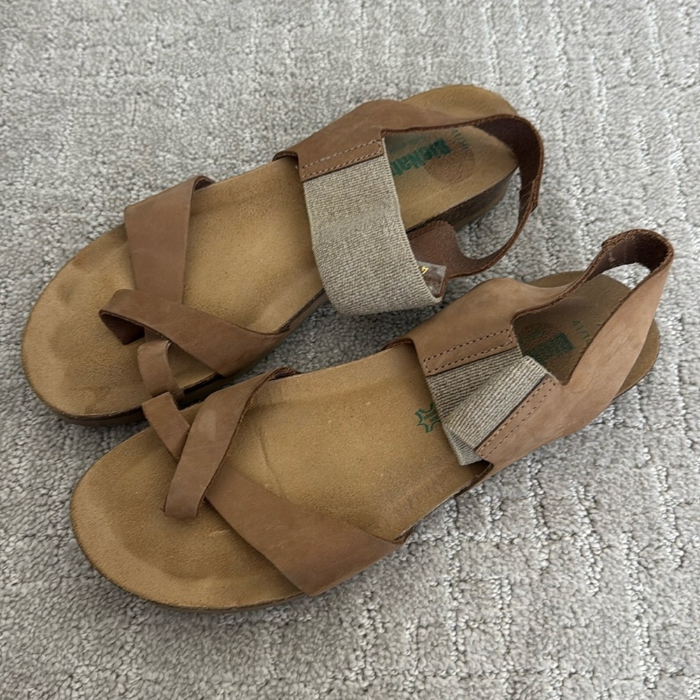 Bionatura Sandals tan leather elastic criss cross heel strap